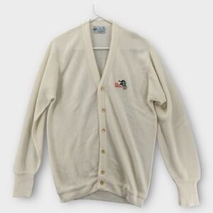 VTG Pickering Cardigan Mens Medium White UH Manoa Hawaii Knit Embroidered USA